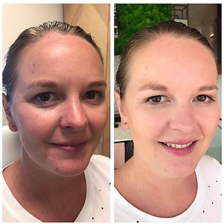 voor en na Happy Skin Kafé make-up