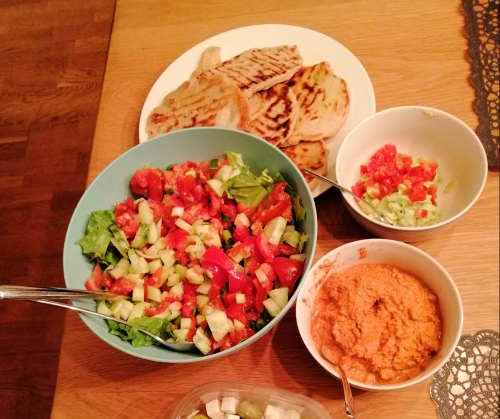 homemade flatbread muhammara